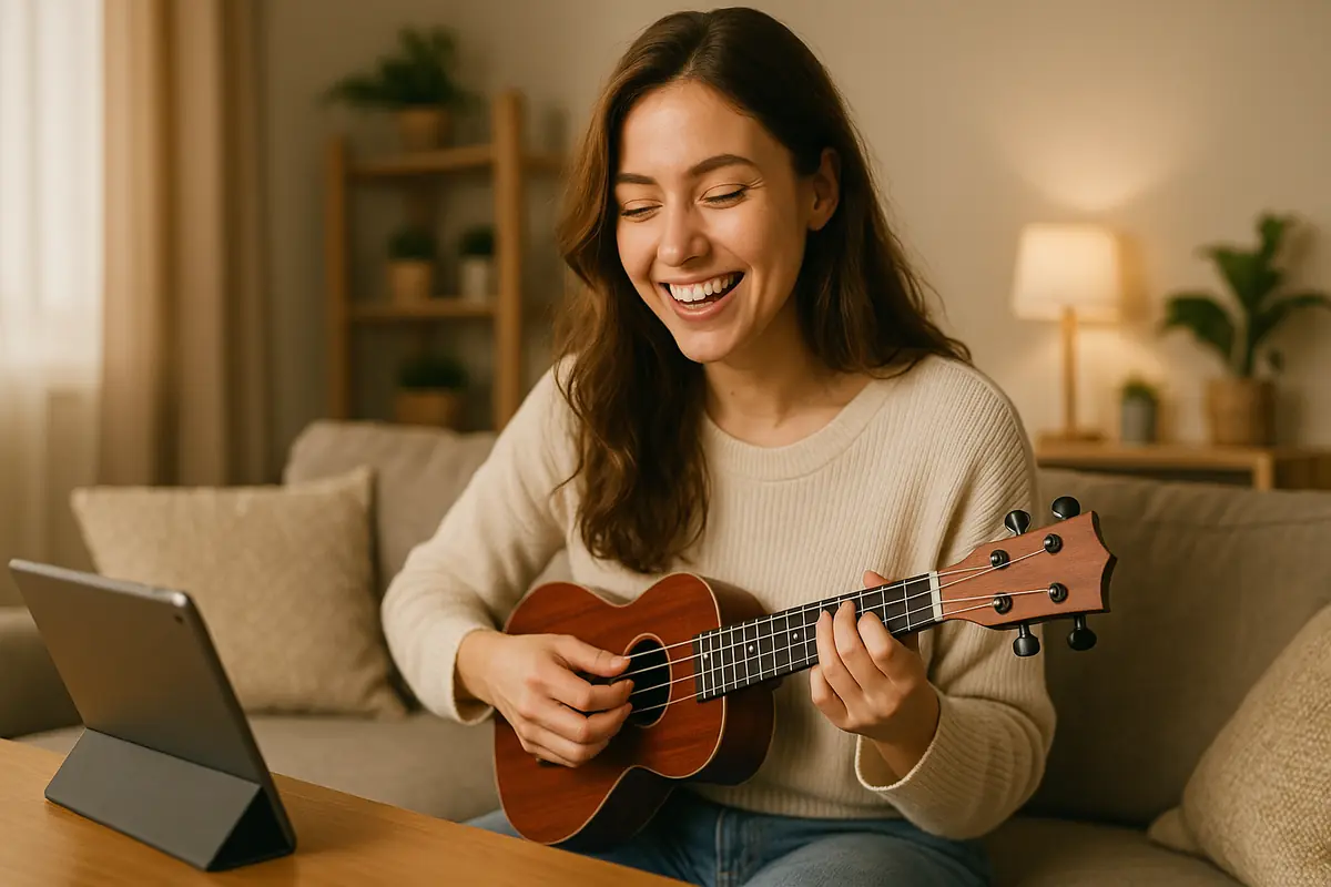 A realistic desk scene showing a notebook, tablet, and small glowing icons representing different skills, symbolizing micro-skill learning.